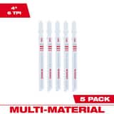 Milwaukee® 4 6TPI T-SHANK MULTI MATERIAL BI-METAL JIG SAW BLADE 5 PK M48425300 at Pollardwater