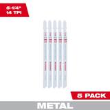 Milwaukee® 5-1/4 14TPI T-SHANK METAL CUTTING BI-METAL JIG SAW BLADES 5 PK M48425192 at Pollardwater