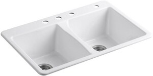 33 in. Drop-in Cast Iron Double Bowl Kitchen Sink in White