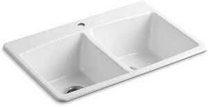33 in. Drop-in Cast Iron Double Bowl Kitchen Sink in White