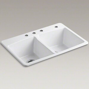 33 in. Drop-in Cast Iron Double Bowl Kitchen Sink in White