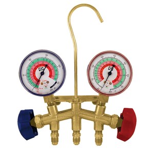 2-Valve Classic Brass R22/R404A/R410A Refrigerant Manifold with 2-1/2 Gauges