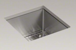 15 x 15 in. Single Basin Undermount 16-Gauge Stainless Steel Bar Sink with Basin Rack and SilentShield Sound Dampening