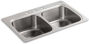 33 in. Drop-in Stainless Steel Double Bowl Kitchen Sink