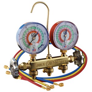 2-Valve Brass  R22/R404A/R410A Refrigerant Manifold with 3-1/8 in. Gauges and CCLE 60 in. Hose Set