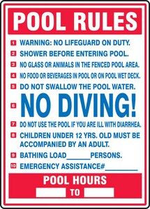 28 x 20 in. Pool Rules Sign