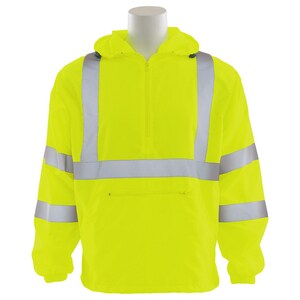 XXL Size Polyester Pongee Windbreaker with Hood in Hi-Viz Lime