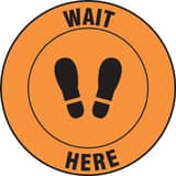 Accuform Signs Slip-Gard™ 17 in. Vinyl and Acrylic Adhesive Wait Here COVID-19 Sign in Orange AMFS391 at Pollardwater