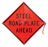 TrafFix Devices 36 in. Reflective Vinyl Roll-Up Sign - STEEL ROAD PLATE AHEAD V26036EFOHFSRPA at Pollardwater