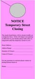 Pre-Printed Door Hangers - NOTICE Temporary Street Closing, 100 per Pack in Pink PSAB011 at Pollardwater